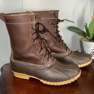 LL Bean Brown Leather Duck Bean Boots Mens Size 9 US